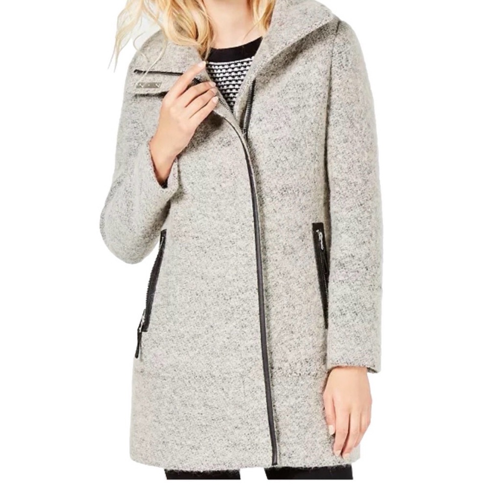 Calvin Klein Women's Gray Boucle Wool-Blend Car Coat NWT Medium